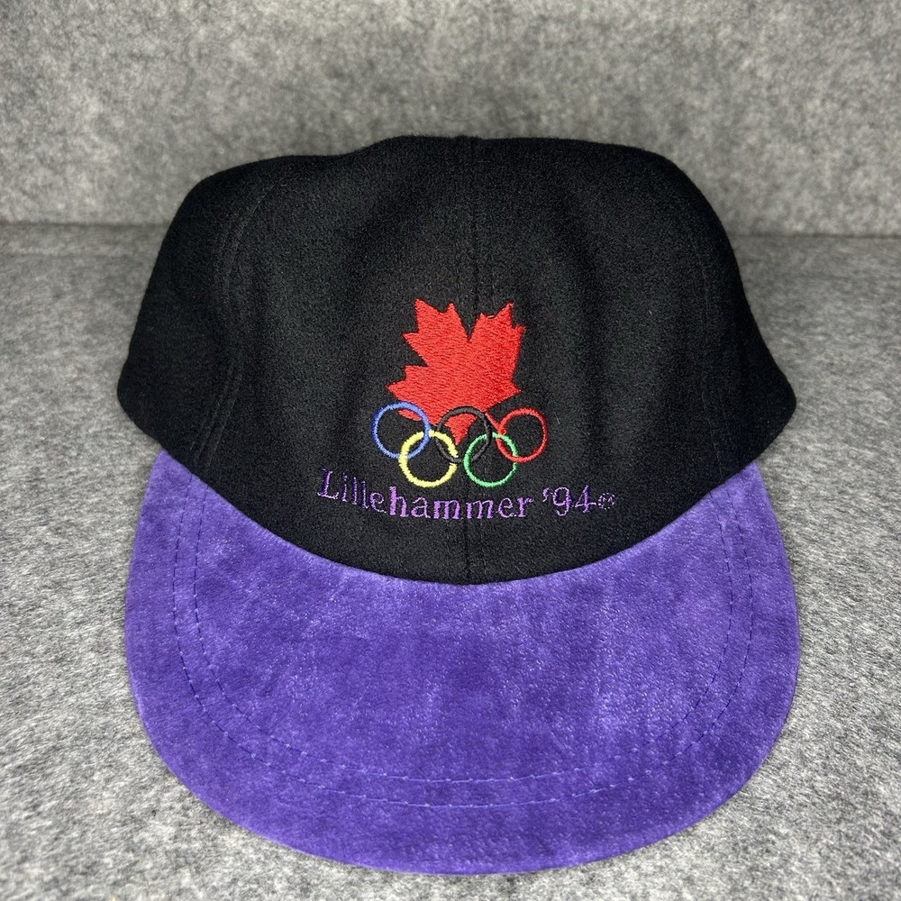 Vtg 90s Olympics Canada Lillehammer 94 Wool Black Purple Strapback Hat